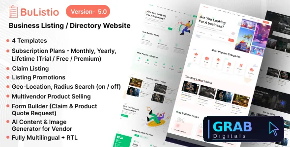 Bulistio v5.0 - Business Listing / Directory Subscription Based Website (AI Powered)