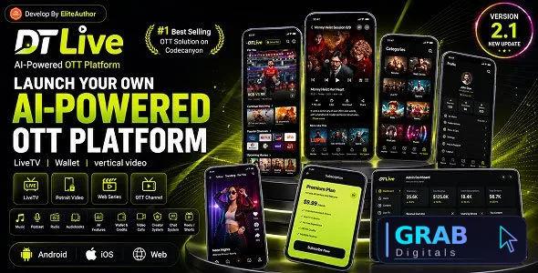 DTLive v2.1 - Movie, TV Show, OTT, Live TV, Streaming Flutter App (Android, iOS, Web) with Admin Panel