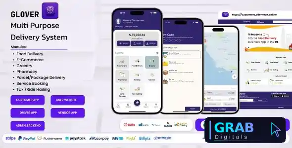 Glover v1.8.20 – Grocery, Food, Pharmacy Courier &amp; Service Provider + Backend + Driver &amp; Vendor app