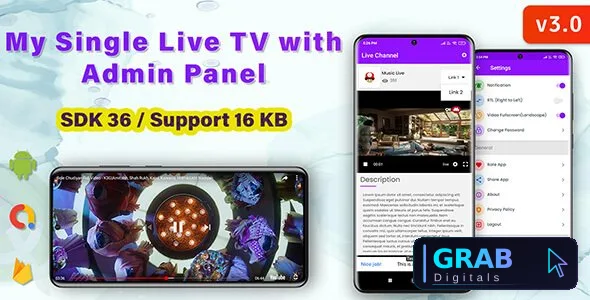 My Single Live TV Android App with Admin Panel (Android 16 supported) v3.0