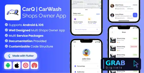 Shop Owner App for CarQ Car Wash Marketplace SAAS Flutter App v3.0.0