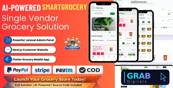 SmartGrocery SaaS v1.0.1 - AI-Powered Premium Grocery Solution (Laravel + Next.js + Flutter)