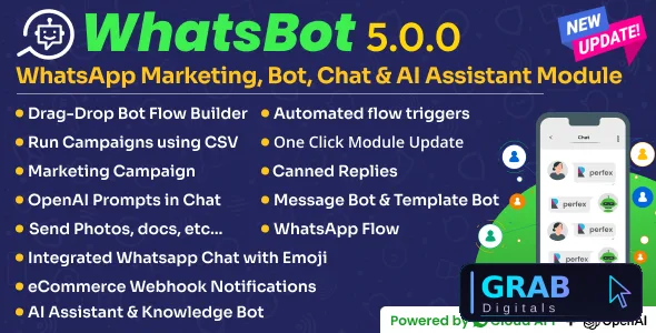 WhatsBot v5.0.0 - WhatsApp Marketing, Bot, Chat &amp; AI Personal Assistant Module for Perfex CRM